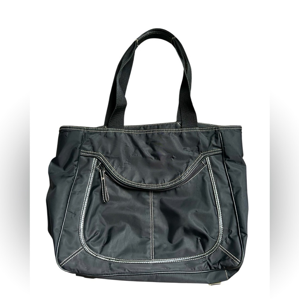 Nine West Black Nylon Shoulder Purse with White Stitching
